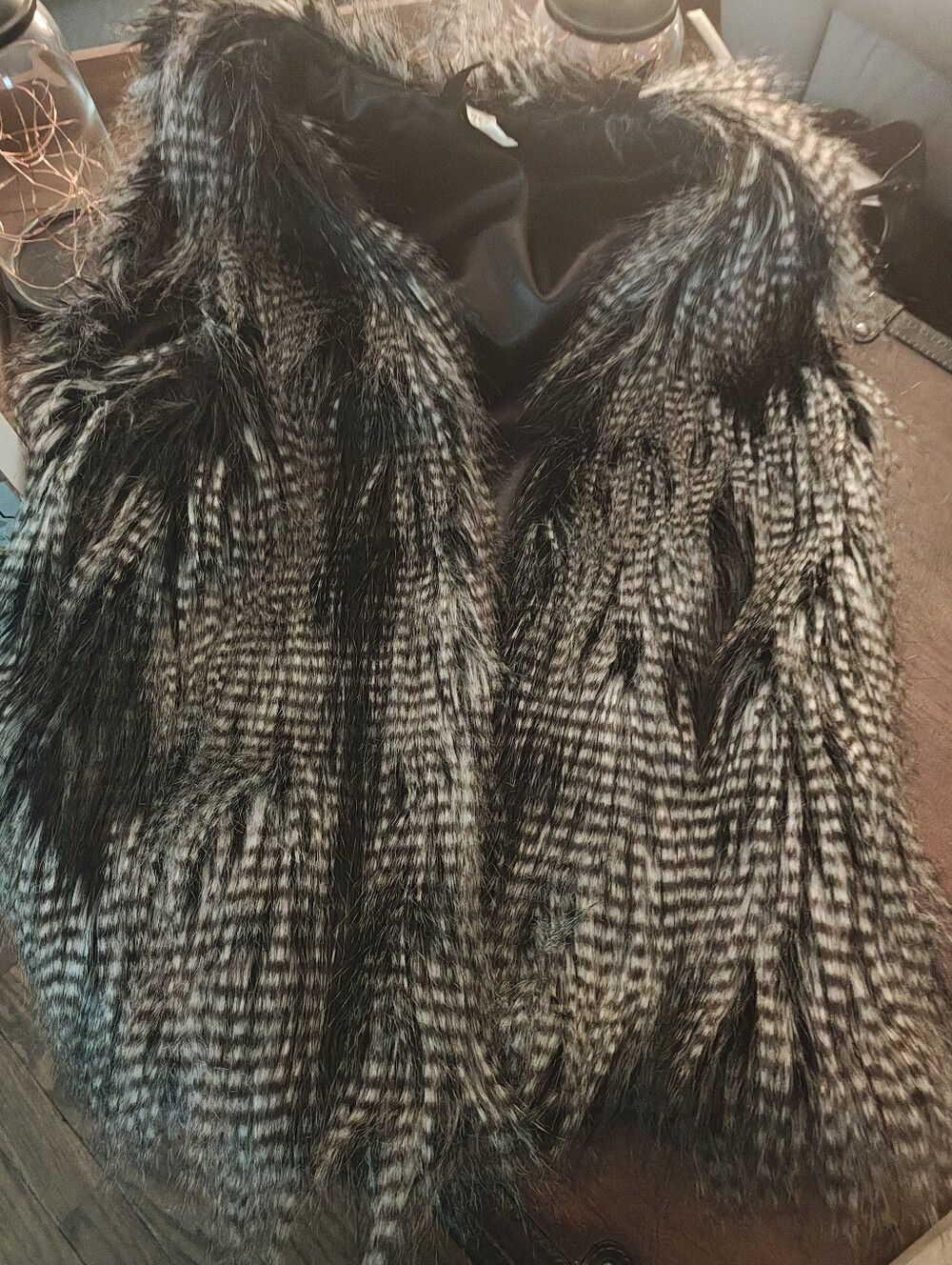 H&M Faux Fur Black & White Feathered Vest
